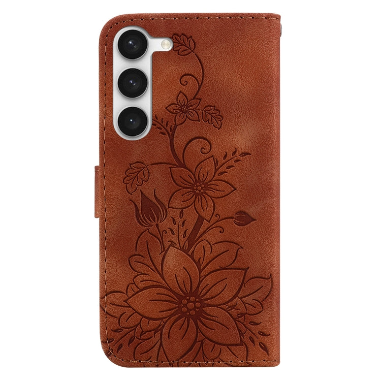 For Samsung Galaxy S23 5G Lily Embossed Leather Phone Case(Brown) - Galaxy S23 5G Cases by buy2fix | Online Shopping UK | buy2fix