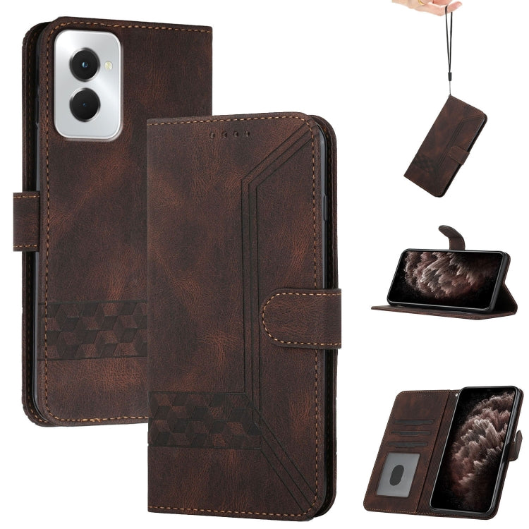 For Motorola Moto G Power 5G 2024 Cubic Skin Feel Flip Leather Phone Case(Brown) - Motorola Cases by buy2fix | Online Shopping UK | buy2fix