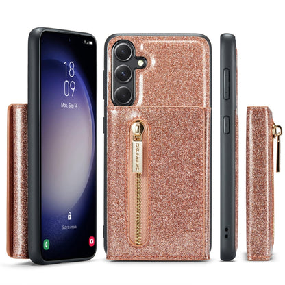 For Samsung Galaxy S23 FE 5G DG.MING M3 Series Glitter Powder Card Bag Leather Case(Rose Gold) - Galaxy S23 FE 5G Cases by DG.MING | Online Shopping UK | buy2fix