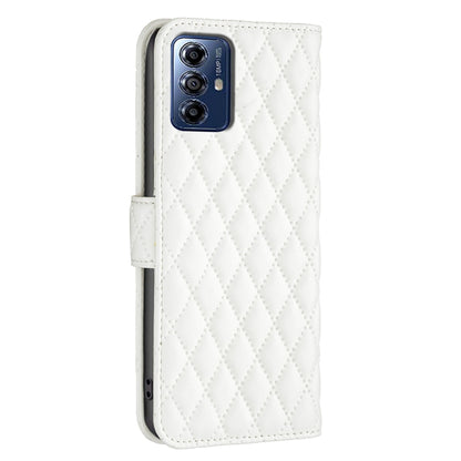 For Motorola Moto G Play 2024 Diamond Lattice Wallet Flip Leather Phone Case(White) - Motorola Cases by buy2fix | Online Shopping UK | buy2fix