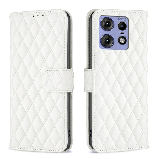 For Motorola Edge 50 Pro 5G Diamond Lattice Wallet Flip Leather Phone Case(White) - Motorola Cases by buy2fix | Online Shopping UK | buy2fix