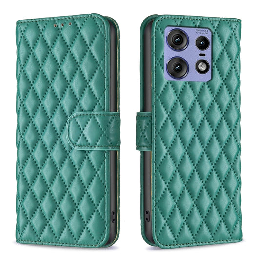 For Motorola Edge 50 Pro 5G Diamond Lattice Wallet Flip Leather Phone Case(Green) - Motorola Cases by buy2fix | Online Shopping UK | buy2fix