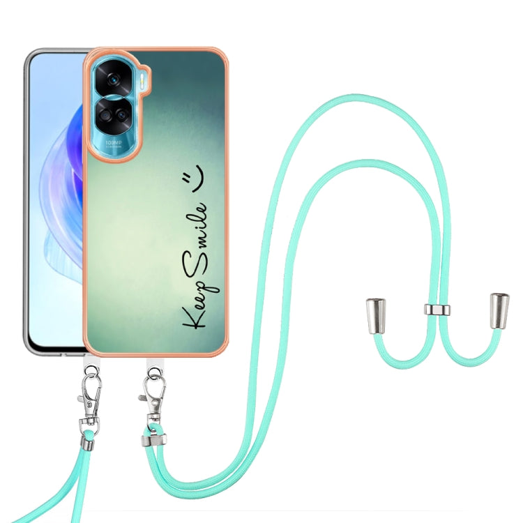 For Honor 90 Lite 5G Electroplating Dual-side IMD Phone Case with Lanyard(Smile) - Honor Cases by buy2fix | Online Shopping UK | buy2fix