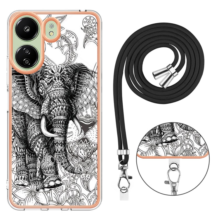 For Xiaomi Redmi 13C 4G Electroplating Dual-side IMD Phone Case with Lanyard(Totem Elephant) - 13C Cases by buy2fix | Online Shopping UK | buy2fix
