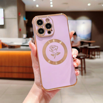 For iPhone 14 Pro Electroplate Side Roses Flower MagSafe Phone Case(Purple) - iPhone 14 Pro Cases by buy2fix | Online Shopping UK | buy2fix