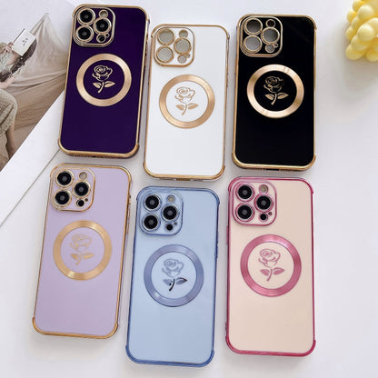 For iPhone 13 Electroplate Side Roses Flower MagSafe Phone Case(Blue) - iPhone 13 Cases by buy2fix | Online Shopping UK | buy2fix