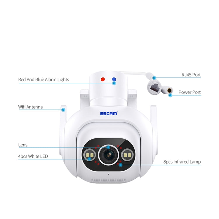 ESCAM PT304 HD 4MP Humanoid Detection Tracking WiFi Connection Sound Alarm Intelligent Night Vision H.265 Camera(EU Plug) - Wireless Camera by ESCAM | Online Shopping UK | buy2fix