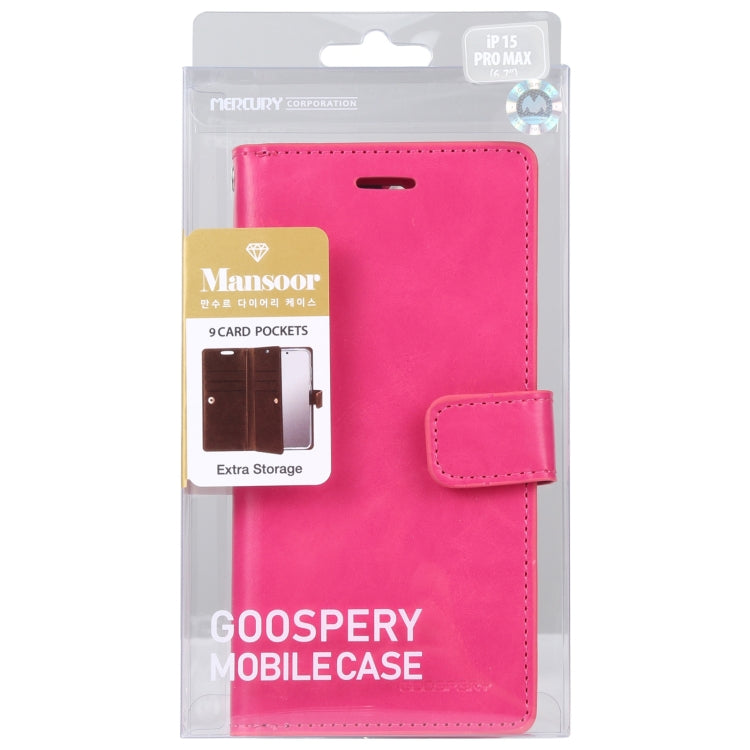 For iPhone 15 Pro Max GOOSPERY MANSOOR DIARY 9 Card Slots Leather Phone Case(Rose Red) - iPhone 15 Pro Max Cases by GOOSPERY | Online Shopping UK | buy2fix