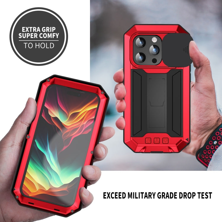 For iPhone 15 Pro R-JUST Sliding Camera IP54 Life Waterproof Holder Phone Case(Red) - iPhone 15 Pro Cases by R-JUST | Online Shopping UK | buy2fix