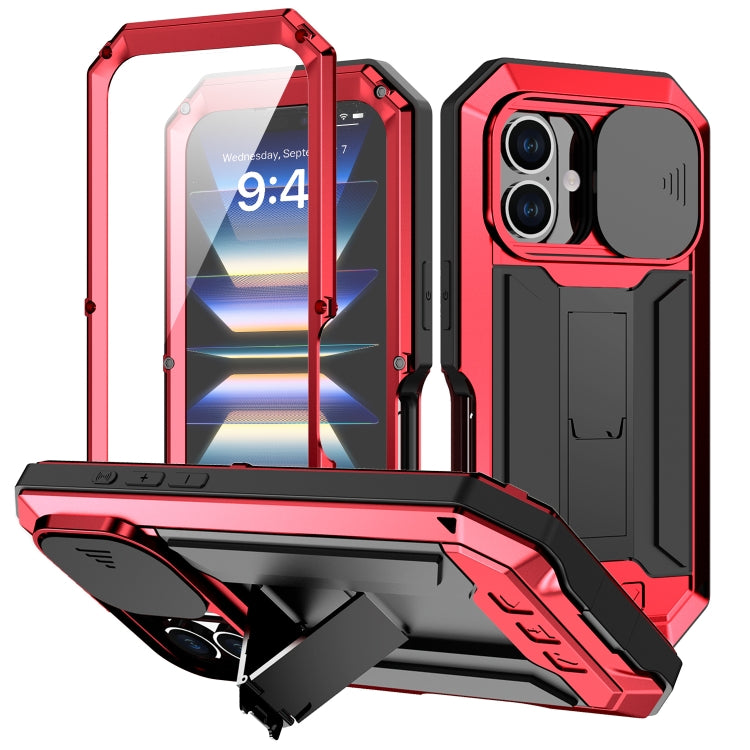 For iPhone 16 Plus R-JUST Sliding Camera IP54 Life Waterproof Holder Phone Case(Red) - iPhone 16 Plus Cases by R-JUST | Online Shopping UK | buy2fix