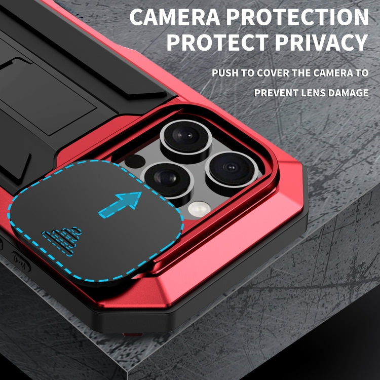 For iPhone 16 Pro R-JUST Sliding Camera IP54 Life Waterproof Holder Phone Case(Red) - iPhone 16 Pro Cases by R-JUST | Online Shopping UK | buy2fix