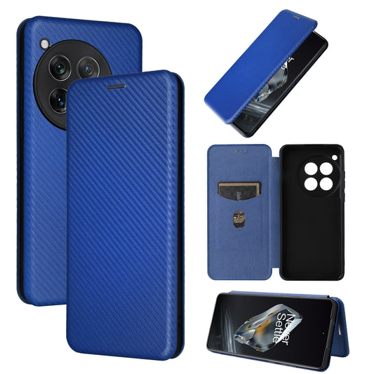 For OnePlus 12 Carbon Fiber Texture Flip Leather Phone Case(Blue) - OnePlus Cases by buy2fix | Online Shopping UK | buy2fix