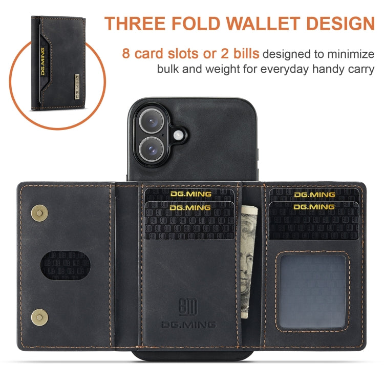 For iPhone 16 Plus DG.MING M2 Series 3-Fold Card Bag Wallet Leather Phone Case(Black) - iPhone 16 Plus Cases by DG.MING | Online Shopping UK | buy2fix