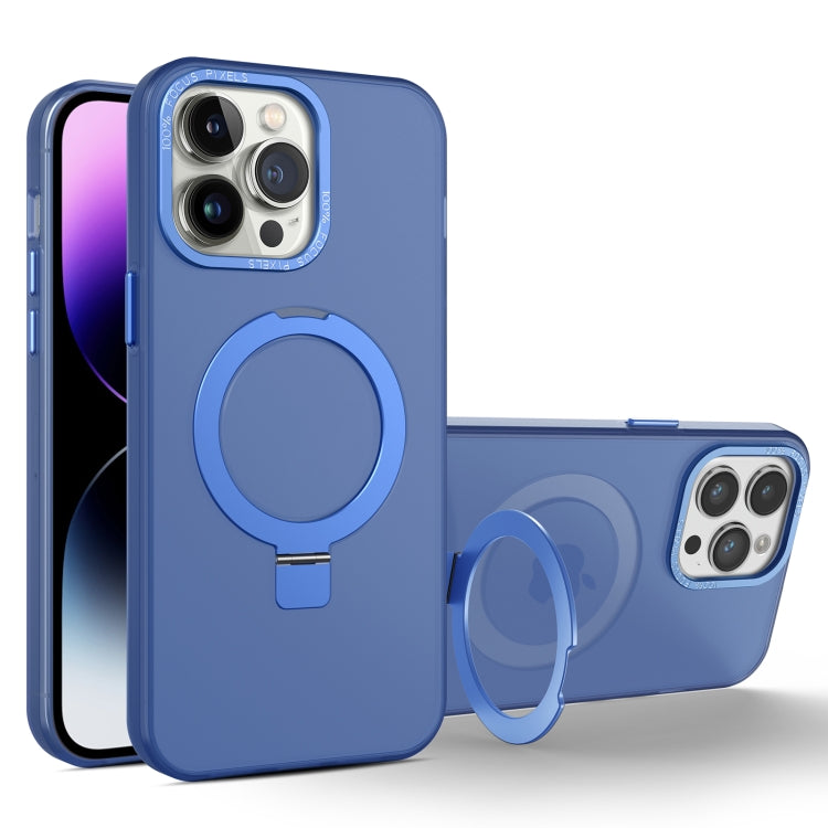 For iPhone 13 Pro MagSafe Metal Holder Frosted Translucent Phone Case(Royal Blue) - iPhone 13 Pro Cases by buy2fix | Online Shopping UK | buy2fix