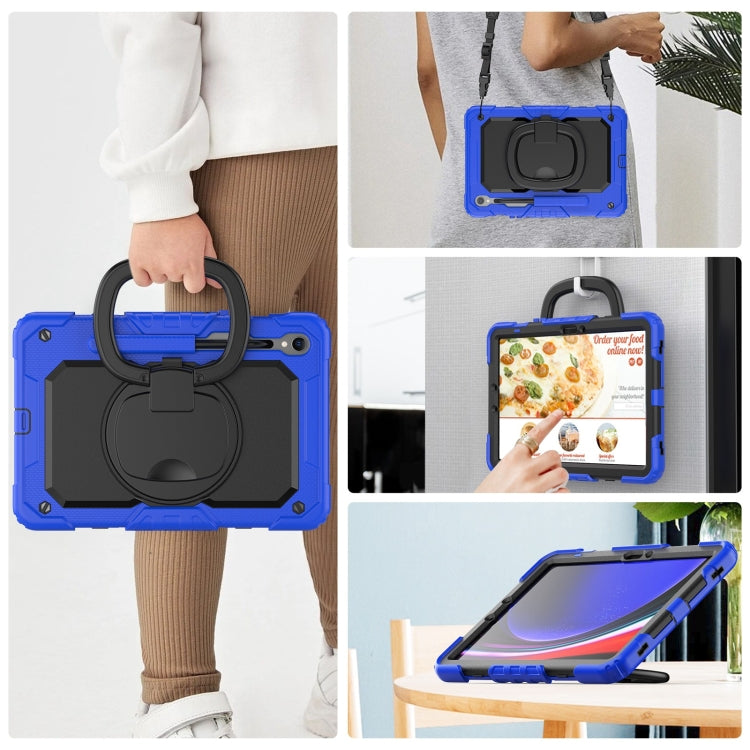 For Samsung Galaxy Tab S9 D Type Silicone Hybrid PC Tablet Case with Handle Holder(Blue) - Galaxy Tab S9 Cases by buy2fix | Online Shopping UK | buy2fix