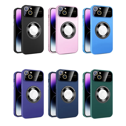 For iPhone 15 Large Glass Window Magnetic Magsafe Phone Case with Lens Film(Dark Purple) - iPhone 15 Cases by buy2fix | Online Shopping UK | buy2fix