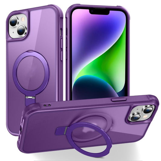 For iPhone 14 Plus MagSafe Magnetic Holder Phone Case(Purple) - iPhone 14 Plus Cases by buy2fix | Online Shopping UK | buy2fix
