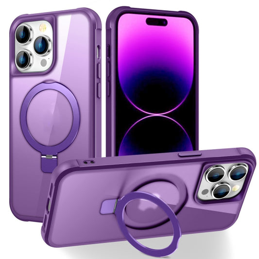 For iPhone 14 Pro Max MagSafe Magnetic Holder Phone Case(Purple) - iPhone 14 Pro Max Cases by buy2fix | Online Shopping UK | buy2fix