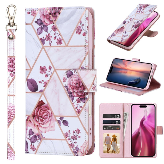 For iPhone 16 Pro Max Marble Bronzing Stitching Leather Phone Case(Rose Gold) - iPhone 16 Pro Max Cases by buy2fix | Online Shopping UK | buy2fix