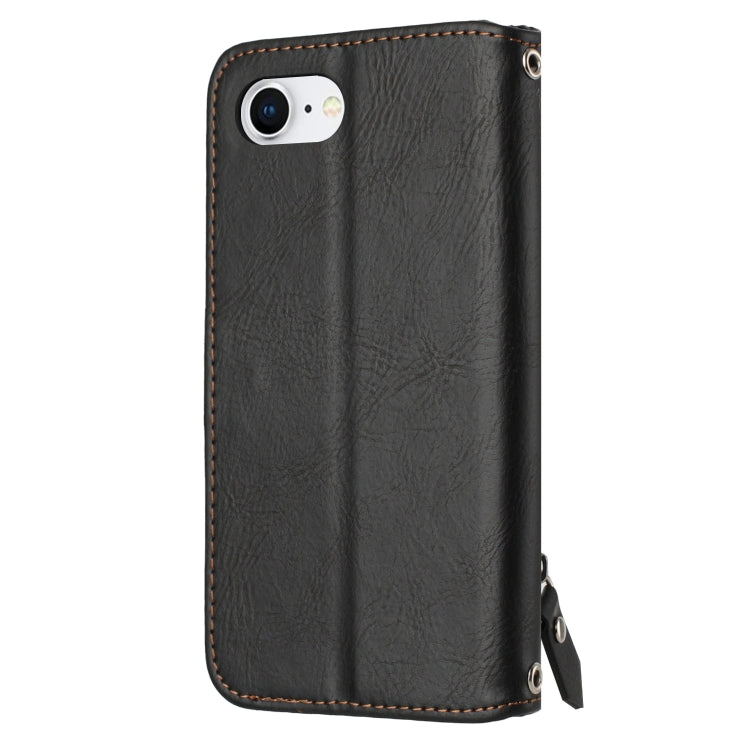 For iPhone SE 2024 Oil Skin Zipper Wallet Leather Phone Case(Black) - More iPhone Cases by buy2fix | Online Shopping UK | buy2fix