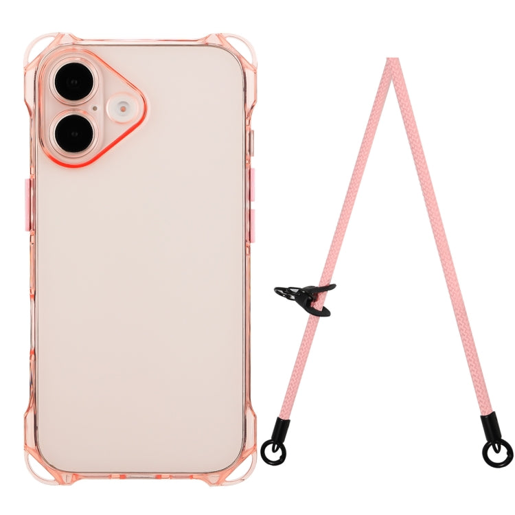 For iPhone 16 Plus Four-corner Shockproof TPU Phone Case with Lanyard(Pink) - iPhone 16 Plus Cases by buy2fix | Online Shopping UK | buy2fix