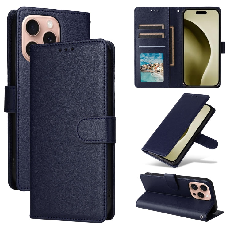 For iPhone 16 Pro Multifunctional Horizontal Flip Leather Phone Case with Three Card Slots(Blue) - iPhone 16 Pro Cases by buy2fix | Online Shopping UK | buy2fix