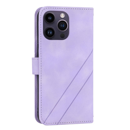 For iPhone 16 Pro Max Embossed Line Leather Phone Case with Lanyard(Purple) - iPhone 16 Pro Max Cases by buy2fix | Online Shopping UK | buy2fix