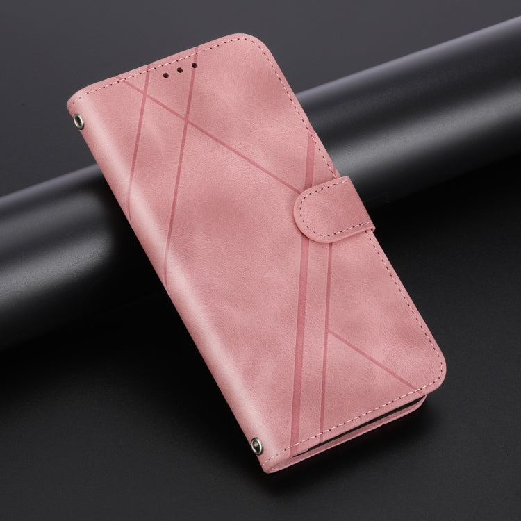 For iPhone 16 Embossed Line Leather Phone Case with Lanyard(Pink) - iPhone 16 Cases by buy2fix | Online Shopping UK | buy2fix