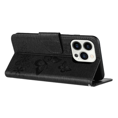 For iPhone 16 Pro Butterfly Embossed Flip Leather Phone Case(Black) - iPhone 16 Pro Cases by buy2fix | Online Shopping UK | buy2fix