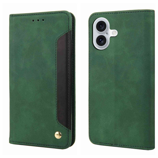 For iPhone 16 Skin Feel Splicing Leather Phone Case(Green) - iPhone 16 Cases by buy2fix | Online Shopping UK | buy2fix