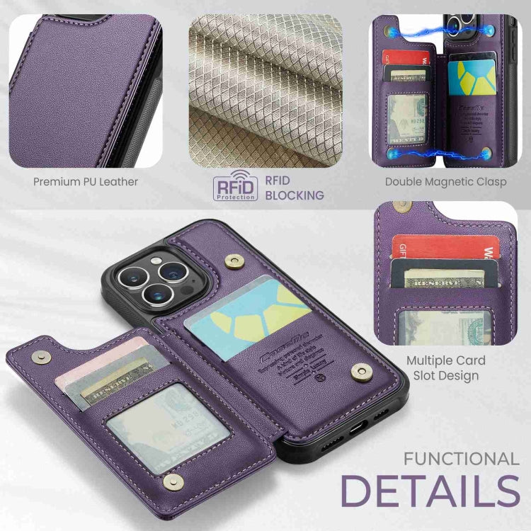 For iPhone 15 Pro CaseMe C22 Card Slots Holder RFID Anti-theft Phone Case(Purple) - iPhone 15 Pro Cases by CaseMe | Online Shopping UK | buy2fix