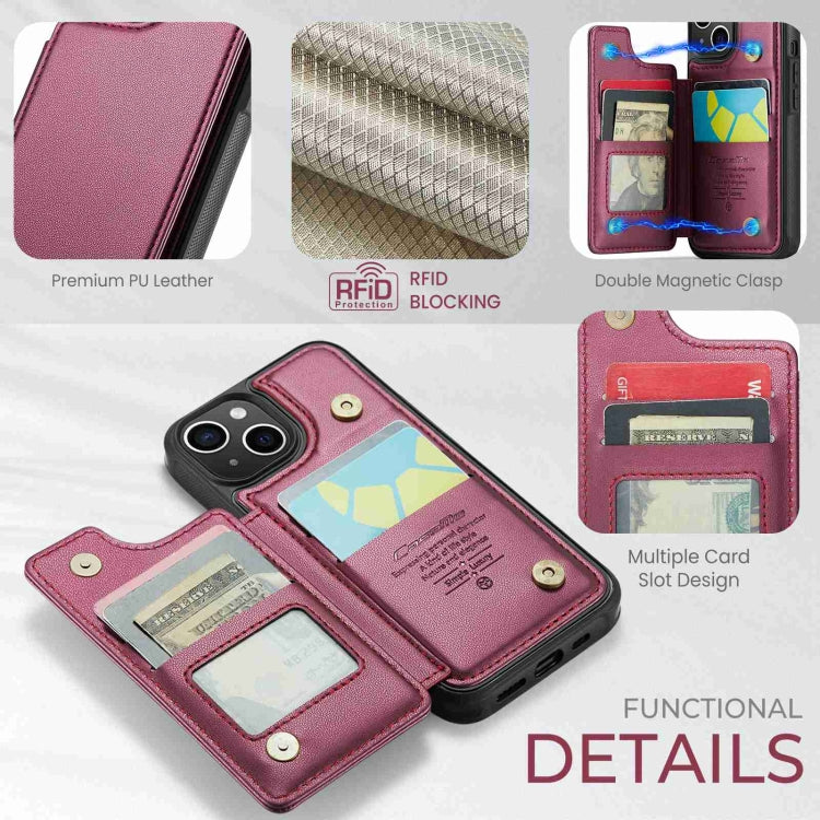 For iPhone 15 Plus CaseMe C22 Card Slots Holder RFID Anti-theft Phone Case(Wine Red) - iPhone 15 Plus Cases by CaseMe | Online Shopping UK | buy2fix