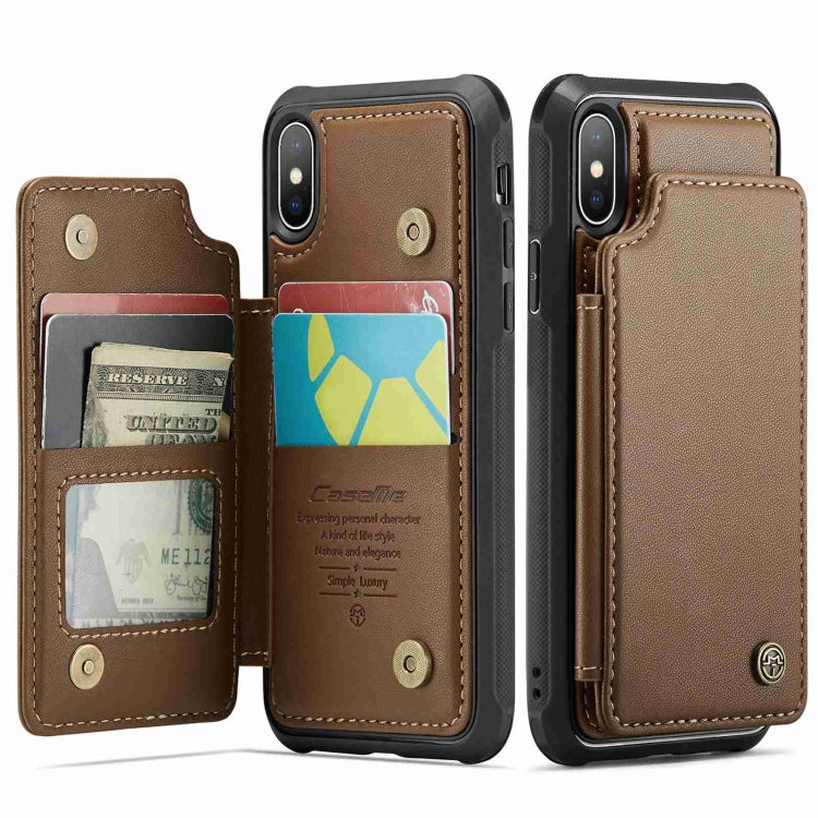 For iPhone XS / X CaseMe C22 Card Slots Holder RFID Anti-theft Phone Case(Brown) - More iPhone Cases by CaseMe | Online Shopping UK | buy2fix