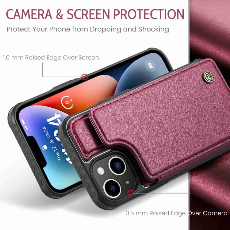 For iPhone 14 CaseMe C22 Card Slots Holder RFID Anti-theft Phone Case(Wine Red) - iPhone 14 Cases by CaseMe | Online Shopping UK | buy2fix