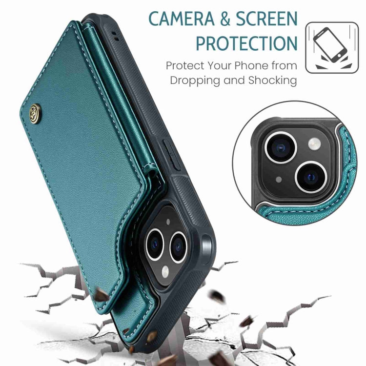 For iPhone 14 Plus CaseMe C22 Card Slots Holder RFID Anti-theft Phone Case(Blue Green) - iPhone 14 Plus Cases by CaseMe | Online Shopping UK | buy2fix