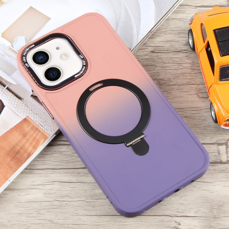 For iPhone 11 Gradient MagSafe Holder Liquid TPU Hybrid PC Phone Case(Pink Purple) - iPhone 11 Cases by buy2fix | Online Shopping UK | buy2fix