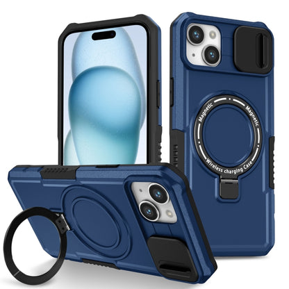 For iPhone 15 Sliding Camshield Magsafe Holder TPU Hybrid PC Phone Case(Royal Blue) - iPhone 15 Cases by buy2fix | Online Shopping UK | buy2fix