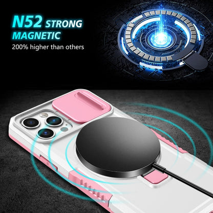 For iPhone 12 Pro Max Sliding Camshield Magsafe Holder TPU Hybrid PC Phone Case(Pink White) - iPhone 12 Pro Max Cases by buy2fix | Online Shopping UK | buy2fix