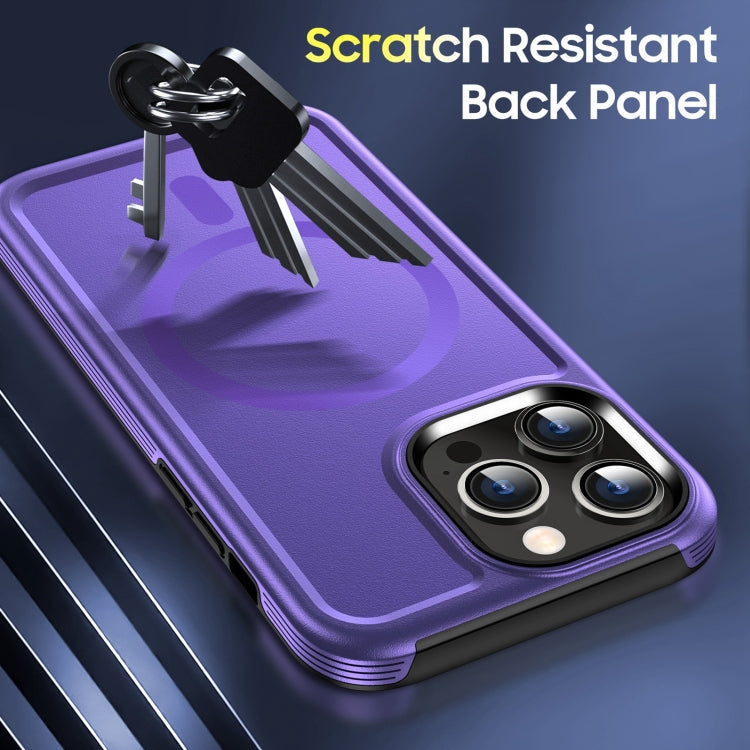 For iPhone 15 Shield Armor MagSafe TPU Hybrid PC Phone Case(Purple) - iPhone 15 Cases by buy2fix | Online Shopping UK | buy2fix