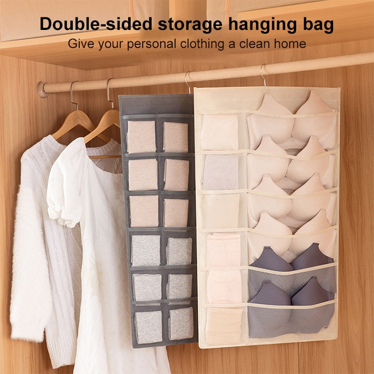 5+10 Grids Underwear Storage Bag Non-woven Double-sided Hanging Storage Bag(Pink) - Storage Bags by buy2fix | Online Shopping UK | buy2fix
