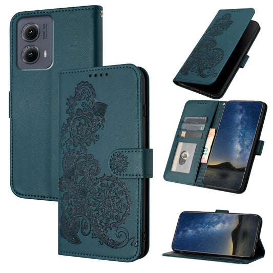 For Motorola Edge 5G 2024 Datura Flower Embossed Flip Leather Phone Case(Dark Green) - Motorola Cases by buy2fix | Online Shopping UK | buy2fix