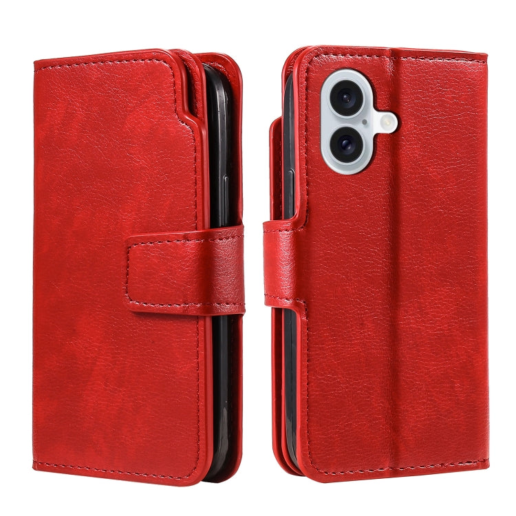 For iPhone 16 Tri-Fold 9-Card Wallets Leather Phone Case(Red) - iPhone 16 Cases by buy2fix | Online Shopping UK | buy2fix