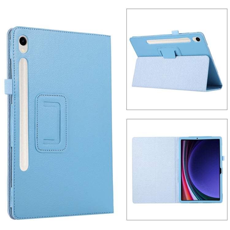 For Samsung Galaxy Tab S9 Litchi Texture Leather Tablet Case with Holder(Sky Blue) - Other Galaxy Tab PC by buy2fix | Online Shopping UK | buy2fix