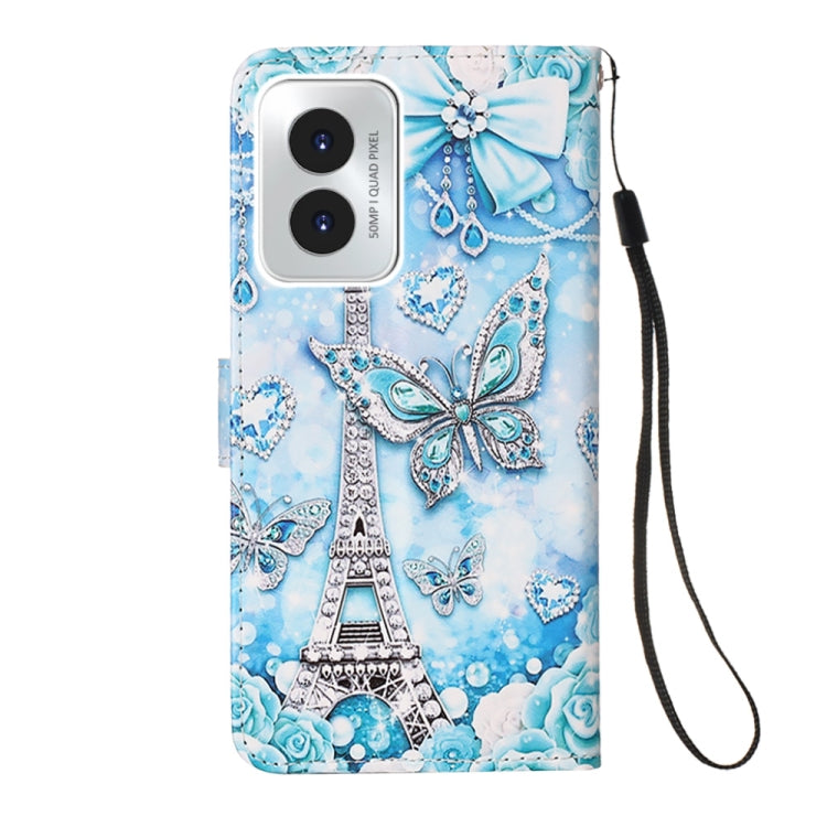 For Motorola Moto G Play 4G 2024 Colored Drawing Pattern Plain Weave Leather Phone Case(Tower Butterfly) - Motorola Cases by buy2fix | Online Shopping UK | buy2fix