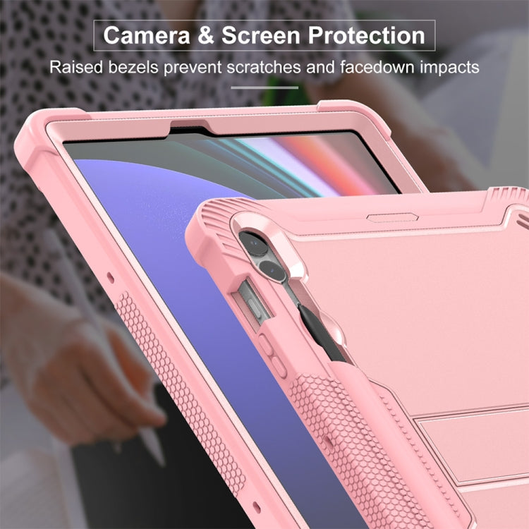 For Samsung Galaxy Tab S9+ Shockproof Silicone Hybrid PC Tablet Case with Holder(Rose Gold) - Galaxy Tab S9+ Cases by buy2fix | Online Shopping UK | buy2fix