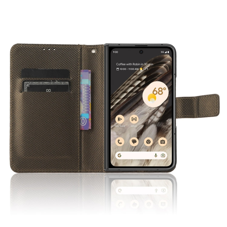 For Google Pixel Fold Diamond Texture Leather Phone Case(Brown) - Google Cases by buy2fix | Online Shopping UK | buy2fix