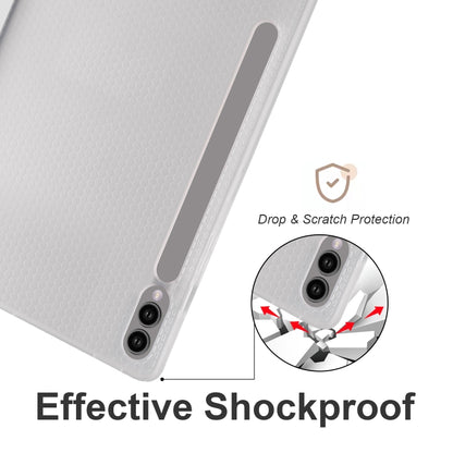 For Samsung Galaxy Tab S9+ 3-folding Transparent TPU Smart Leather Tablet Case with Pen Slot(Grey) - Galaxy Tab S9+ Cases by buy2fix | Online Shopping UK | buy2fix