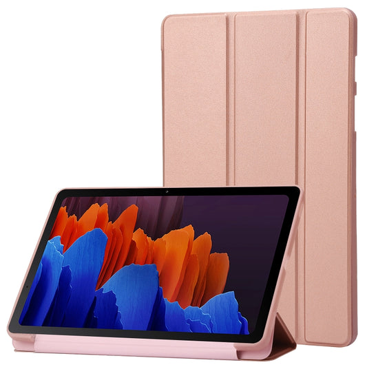 For Samsung Galaxy Tab S9+ 3-Fold Holder Silicone Leather Tablet Case(Rose Gold) - Galaxy Tab S9+ Cases by buy2fix | Online Shopping UK | buy2fix