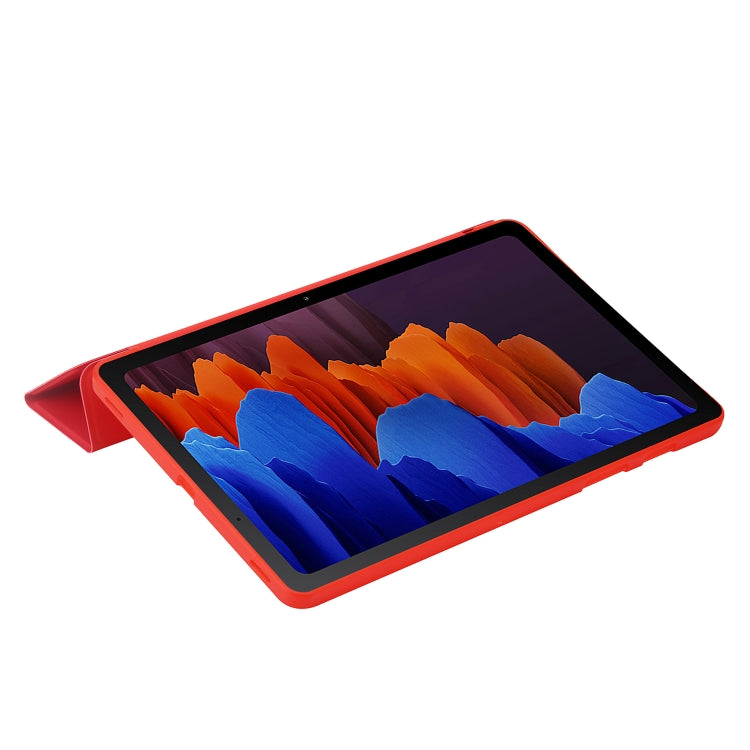 For Samsung Galaxy Tab S9 3-Fold Holder Silicone Leather Tablet Case(Red) - Galaxy Tab S9 Cases by buy2fix | Online Shopping UK | buy2fix