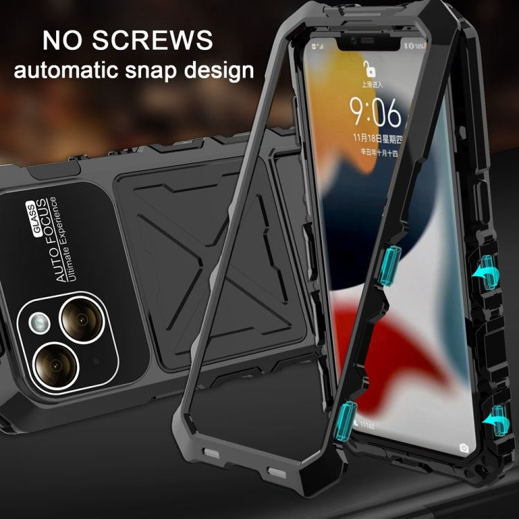 For iPhone 15 Plus R-JUST Metal + Silicone + Tempered Glass Life Waterproof Phone Case with Holder(Black) - iPhone 15 Plus Cases by R-JUST | Online Shopping UK | buy2fix